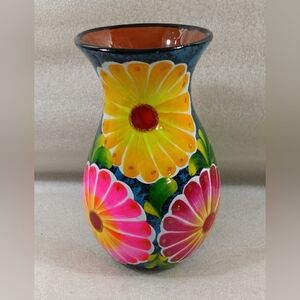 Hand Painted Colorful Talavera Mexican Folk Art Pottery Vase Flowers